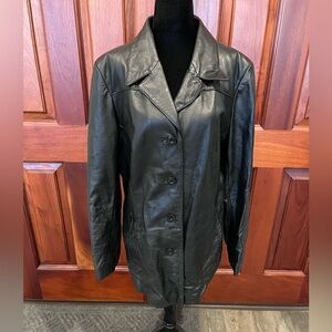 Wilsons Leather Black Blazer Button Coat Lightweight Jacket Womens Size XL